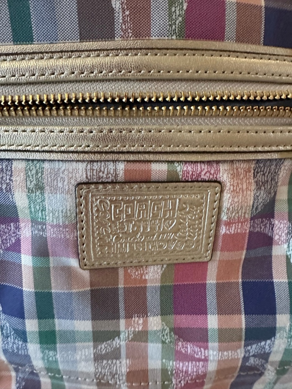 Coach Multicolor Plaid Dome Satchel with Pink and Gold Accents - Picture 3 of 5